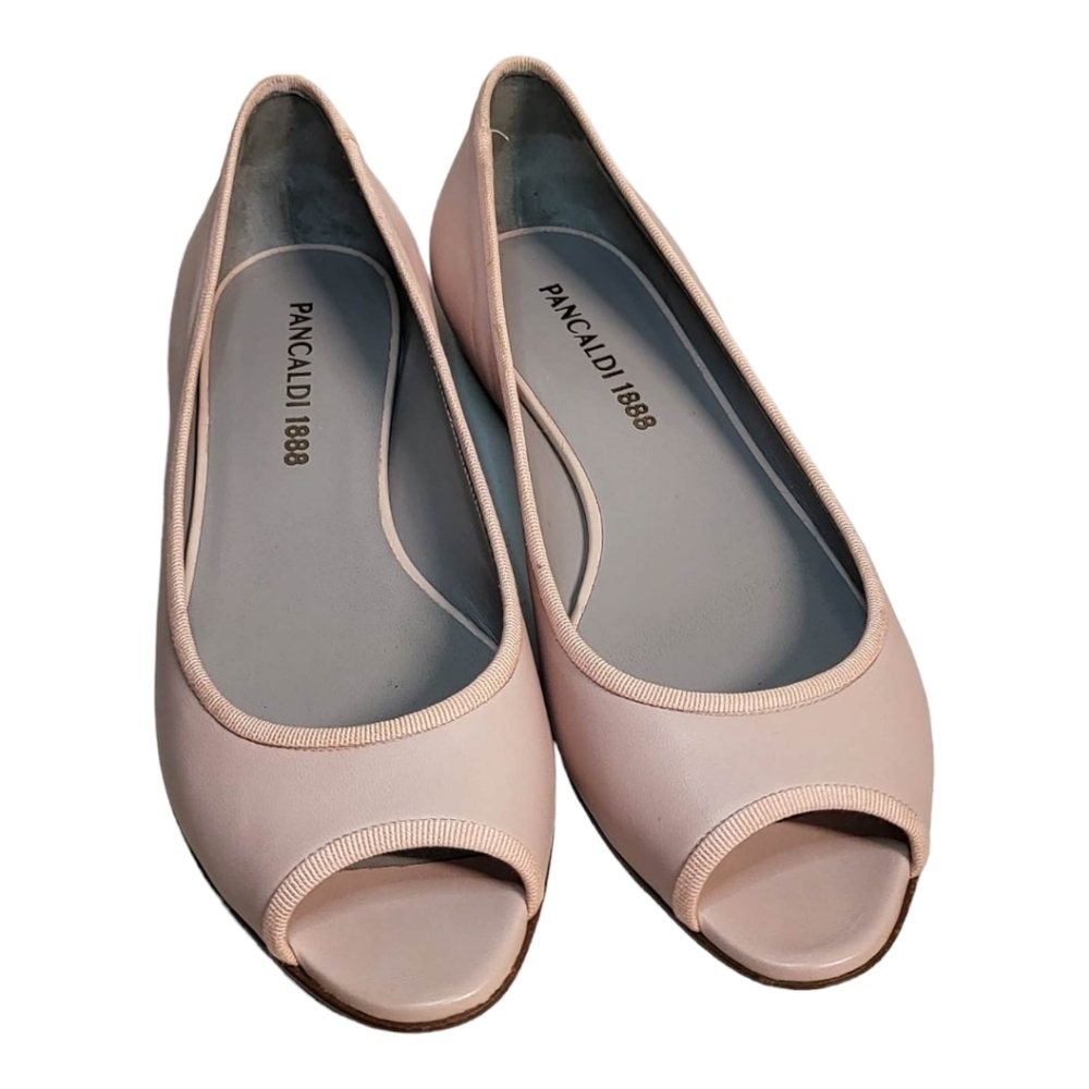 Pancaldi Open Toe Flat Leather Shoes Sz 37 Italy NEW